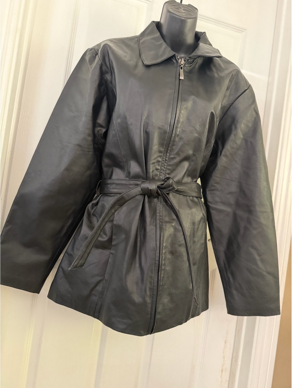 USA Leather Black Leather Belted Jacket Women's Size L